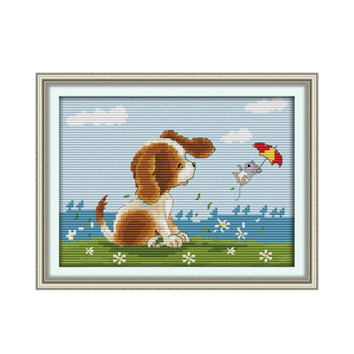 Koer käsitsi valmistatud DIY tikandid ristpistes trükkimine tikitud riie koera loomamuster DMC tikandid niit riputusmaal