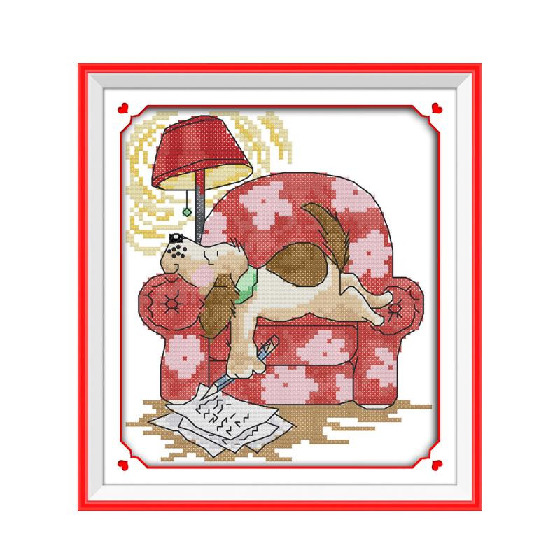 Koer käsitsi valmistatud DIY tikandid ristpistes trükkimine tikitud riie koera loomamuster DMC tikandid niit riputusmaal