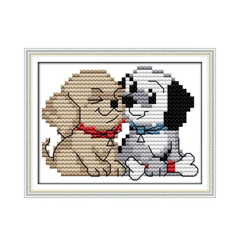 Koer käsitsi valmistatud DIY tikandid ristpistes trükkimine tikitud riie koera loomamuster DMC tikandid niit riputusmaal