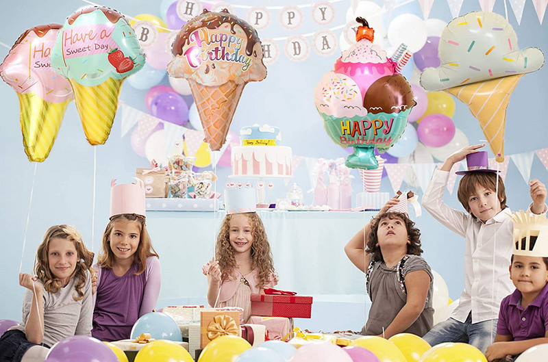 Liela varavīksnes saldējuma sērijas alumīnija folijas balons dzimšanas dienas ballītes noformējums rotaļlietas saldējuma formas multfilmas alumīnija plēves balons