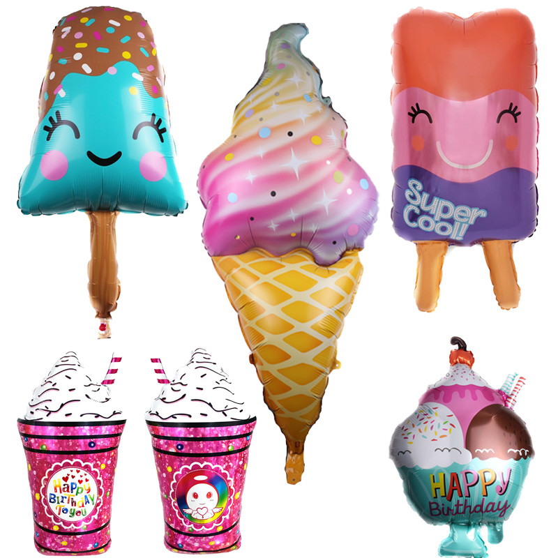 Liela varavīksnes saldējuma sērijas alumīnija folijas balons dzimšanas dienas ballītes noformējums rotaļlietas saldējuma formas multfilmas alumīnija plēves balons