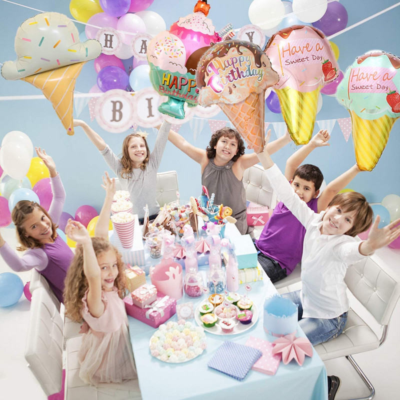 Liela varavīksnes saldējuma sērijas alumīnija folijas balons dzimšanas dienas ballītes noformējums rotaļlietas saldējuma formas multfilmas alumīnija plēves balons