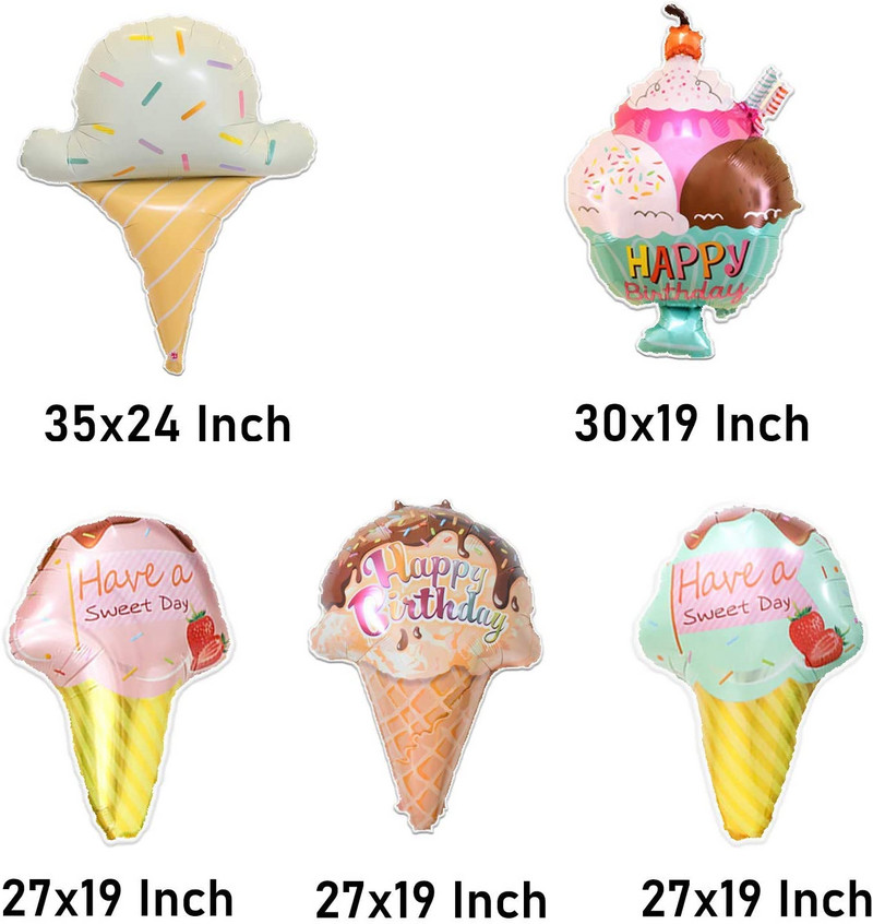 Liela varavīksnes saldējuma sērijas alumīnija folijas balons dzimšanas dienas ballītes noformējums rotaļlietas saldējuma formas multfilmas alumīnija plēves balons