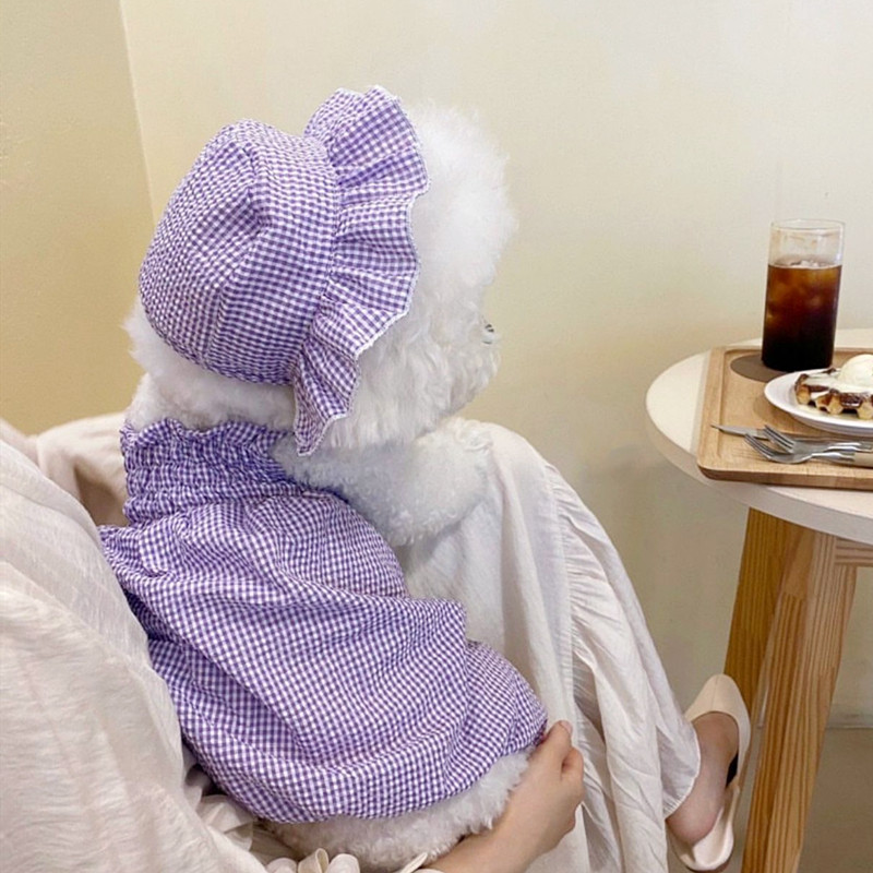 Teddy Plaid Kamizols suns Vasaras Plānas Mājas Drēbes Mājdzīvnieku Pomerānijas Elpojošas Drēbes Kucēniem Apģērbs ar Cepuri Mājdzīvnieku produkti