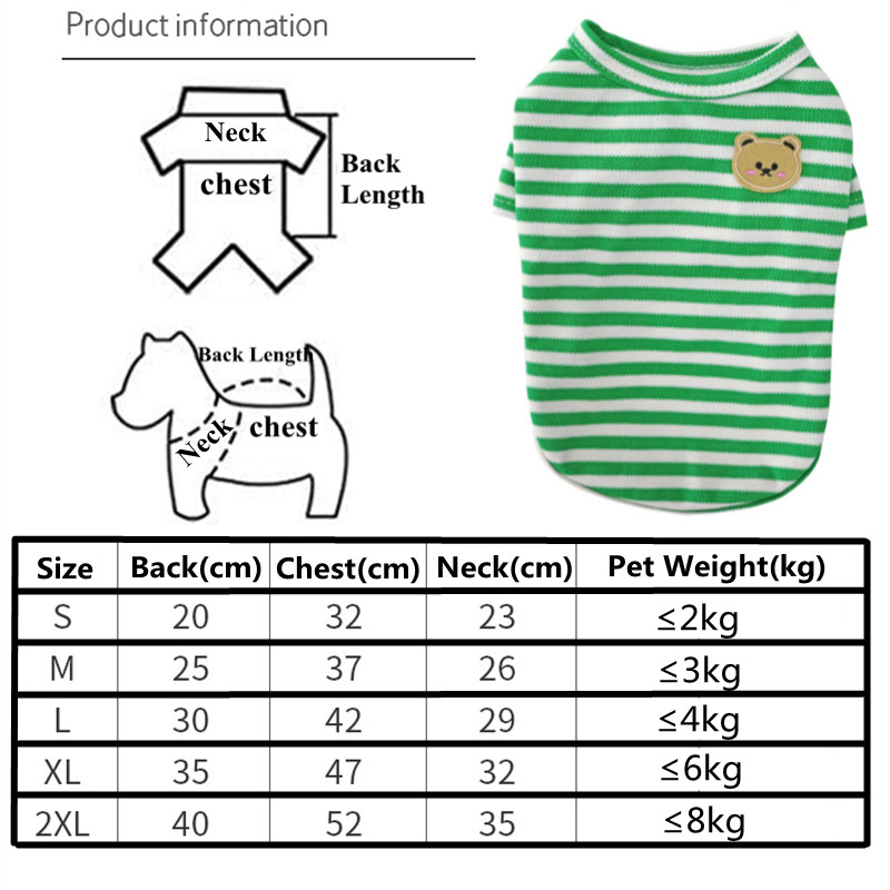 Suvine triibuline koerasärk Puuvillane vabaaja lemmiklooma vest Mugav koera kostüüm kutsika T-särk hingav koerariided