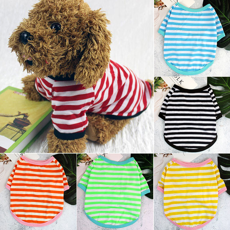 Stripe Summer Spring Dog marškinėliai Minkšti maži vidutiniai šunų šuniukų drabužiai marškinėliai liemenė spausdinta naminių šunų šuniukų liemenė marškinėliai šunų audiniai