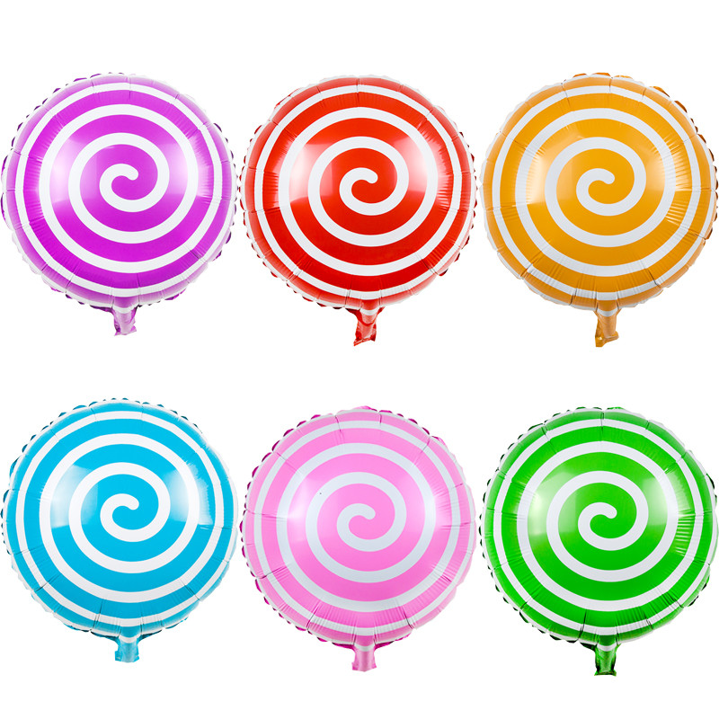 1/2/5gab 18 collu konfekšu stieņa folijas balons, apaļš rats konfektes dekorēšanai bērnu dzimšanas dienas ballītei kāzu bērnu dušas dekorēšanai