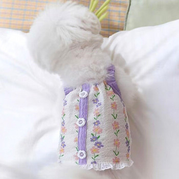 Лятна жилетка с цветя Дрехи за домашни кучета Печат за дрехи за кучета Котка Малък шрифт Сладки тънки летни лилави модни дрехи за кученца Рокли