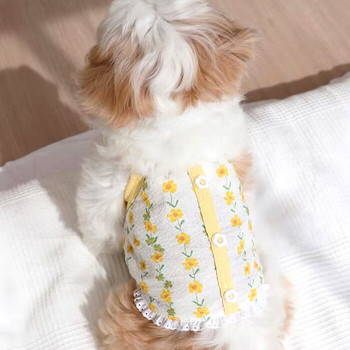 Лятна жилетка с цветя Дрехи за домашни кучета Печат за дрехи за кучета Котка Малък шрифт Сладки тънки летни лилави модни дрехи за кученца Рокли