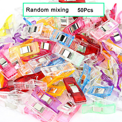 50 gab. Daudzfunkcionālas šūšanas saspraudes Krāsainas saspraudes Plastmasas saspraudes uzglabāšanas pozicionēšanas stepēšanas skavas audumu šūšanai