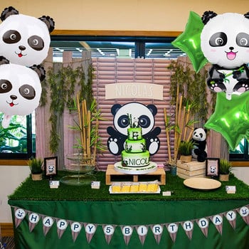 Cartoon Panda Foil Balloon Party Black White Dot Latex Μεταλλικό Πράσινο Πεντάγραμμο Μπαλόνι Διακόσμηση Παιδικών Γενεθλίων Baby Shower