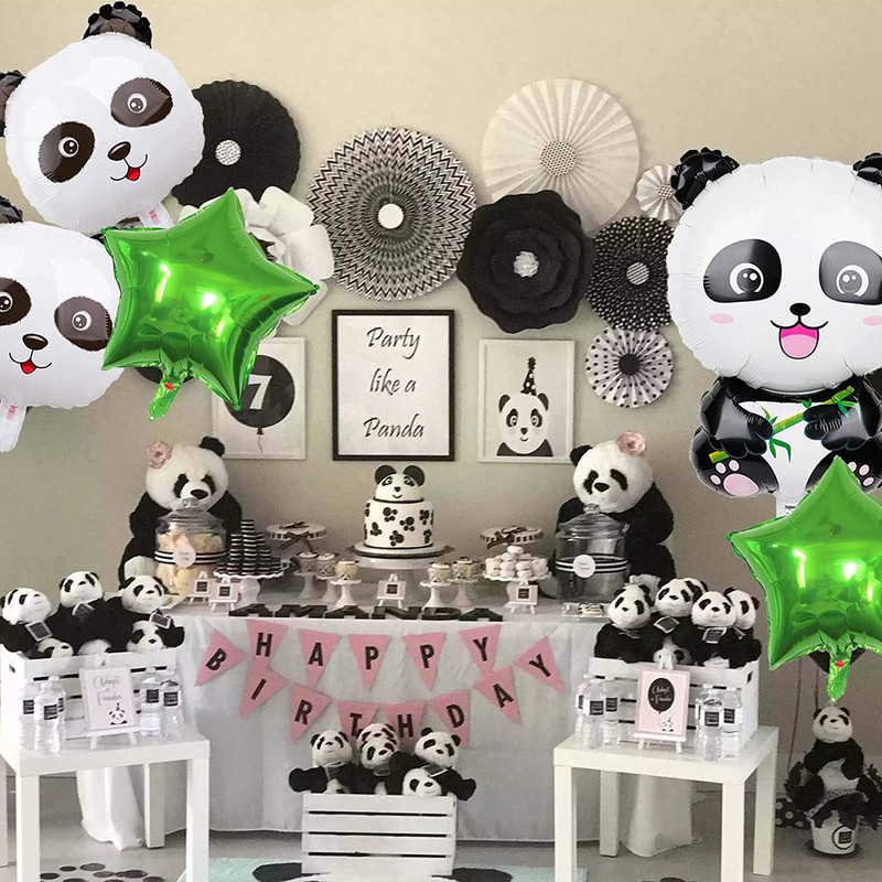 Karikatūra Pandas folijas balonu ballīte melns balts punkts lateksa metāls zaļš pentagramma hēlija balonu dekorēšana bērnu dzimšanas dienā bērnu duša