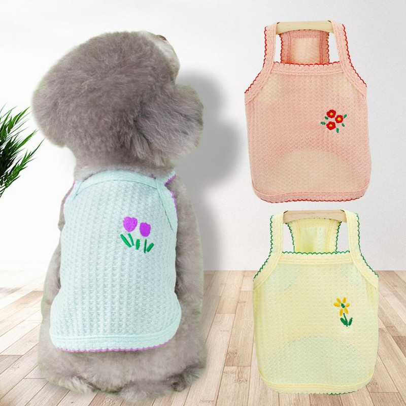 Kutya Camisole ruhák Kisállat mellény Négyzet Nyak Imádnivaló Kényelmes Puha Virághímzés Kisállat kiskutya mindennapi viselet