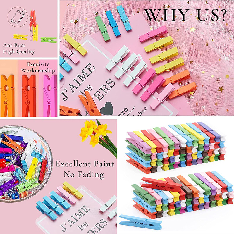 25/30/35/45 mm Krāsainas koka saspraudes Dabīga koka Skavas Attēlu saspraudes Mini apģērbu piespraudes DIY fotopapīra knaģītim drēbju spraudeņiem