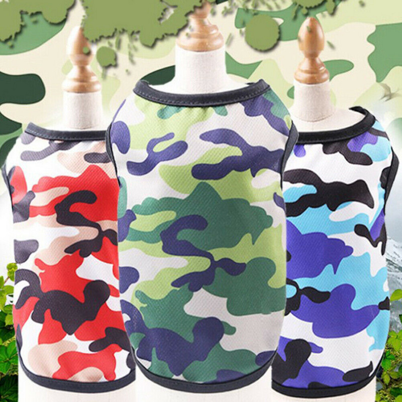 Roztomilé letné oblečenie pre psov, maskáčová vesta, priedušná vesta pre domáce zvieratá, okrúhle tričko s výstrihom pre malé a stredné psy, šteňatá