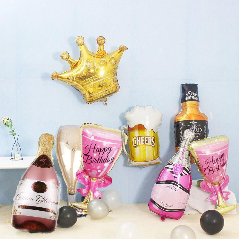 Vyno butelis Vyno stiklas Viskio folijos balionai Alaus tema Gimtadienio dekoravimo balionai Oktoberfest vakarėlio žaislai helio balionas
