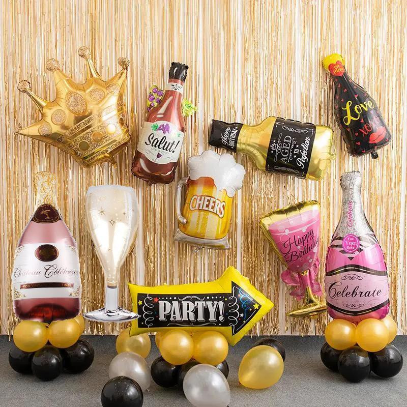 Vyno butelis Vyno stiklas Viskio folijos balionai Alaus tema Gimtadienio dekoravimo balionai Oktoberfest vakarėlio žaislai helio balionas