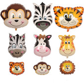 Mini vidēja lieluma dzīvnieka galvas folijas balons džungļu meža lauva pērtiķis žirafe zebra govs mazulis rotaļlieta bērnu dzimšanas dienas ballītes rotājumi