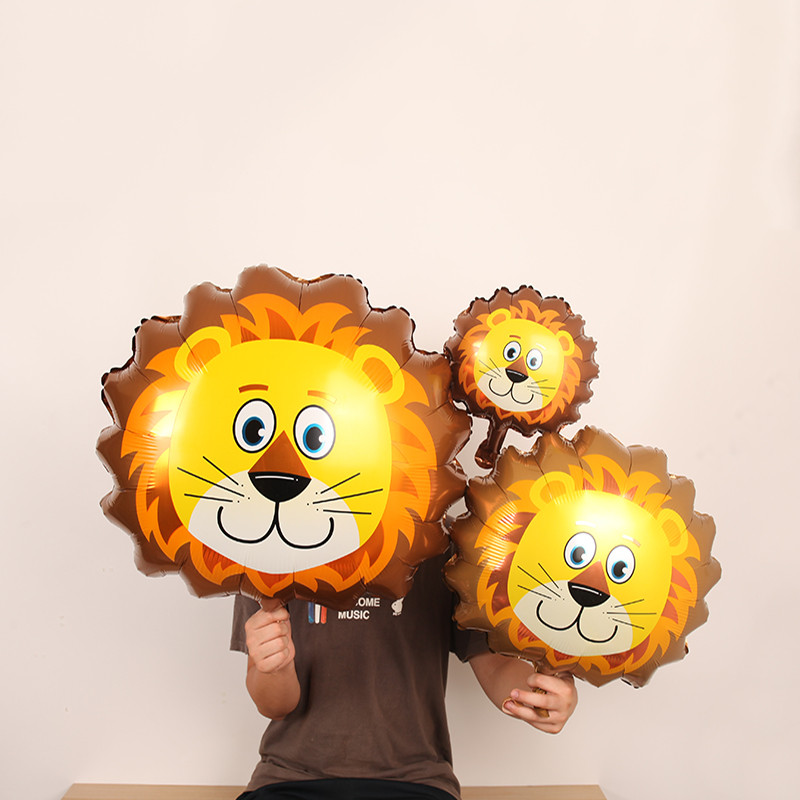 Mini vidēja lieluma dzīvnieka galvas folijas balons džungļu meža lauva pērtiķis žirafe zebra govs mazulis rotaļlieta bērnu dzimšanas dienas ballītes rotājumi