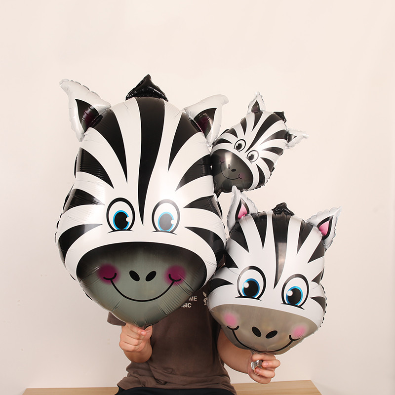 Mini vidēja lieluma dzīvnieka galvas folijas balons džungļu meža lauva pērtiķis žirafe zebra govs mazulis rotaļlieta bērnu dzimšanas dienas ballītes rotājumi