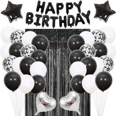 Set de decorațiuni pentru ziua de naștere din aur negru și trandafir, 26 buc. Litere, baloane pentru mulți ani, decorație pentru petrecerea de naștere, paiete, latex, heliu