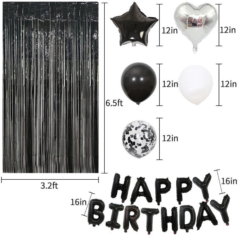 Set de decorațiuni pentru ziua de naștere din aur negru și trandafir, 26 buc. Litere, baloane pentru mulți ani, decorație pentru petrecerea de naștere, paiete, latex, heliu