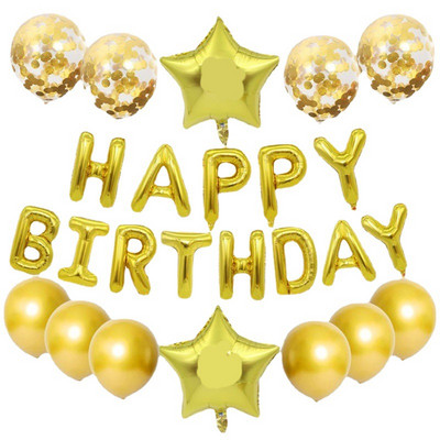 25gab/komplekts Happy Birthday Balloon Sudraba Zelta hēlija Balons Baby Shower Dekoratīvie piederumi dzimšanas dienas svinībām