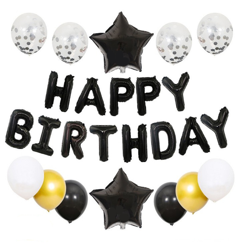 25gab/komplekts Happy Birthday Balloon Sudraba Zelta hēlija Balons Baby Shower Dekoratīvie piederumi dzimšanas dienas svinībām