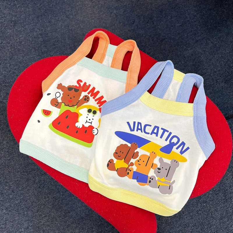 Kisállat Kutya Sling Rajzfilm Kutyaruhák Nyári, mint Medve Puha Mellény Vékony rész Otthoni Ruhák Kölyökkutya Aranyos Napvédő Ruházat