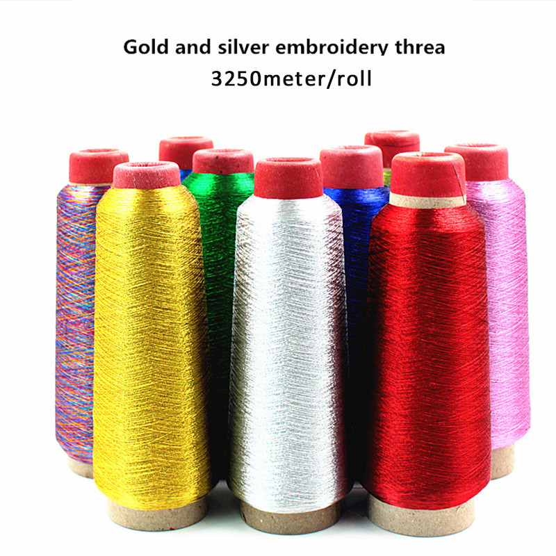 3250m/ritinys Aukso ir sidabro siūlai ryškūs šilko siūlai kompiuterio siuvinėjimo siūlai auksiniai siūlai „pasidaryk pats“ rankinis siuvinėjimas kryželiu metalinis siūlas