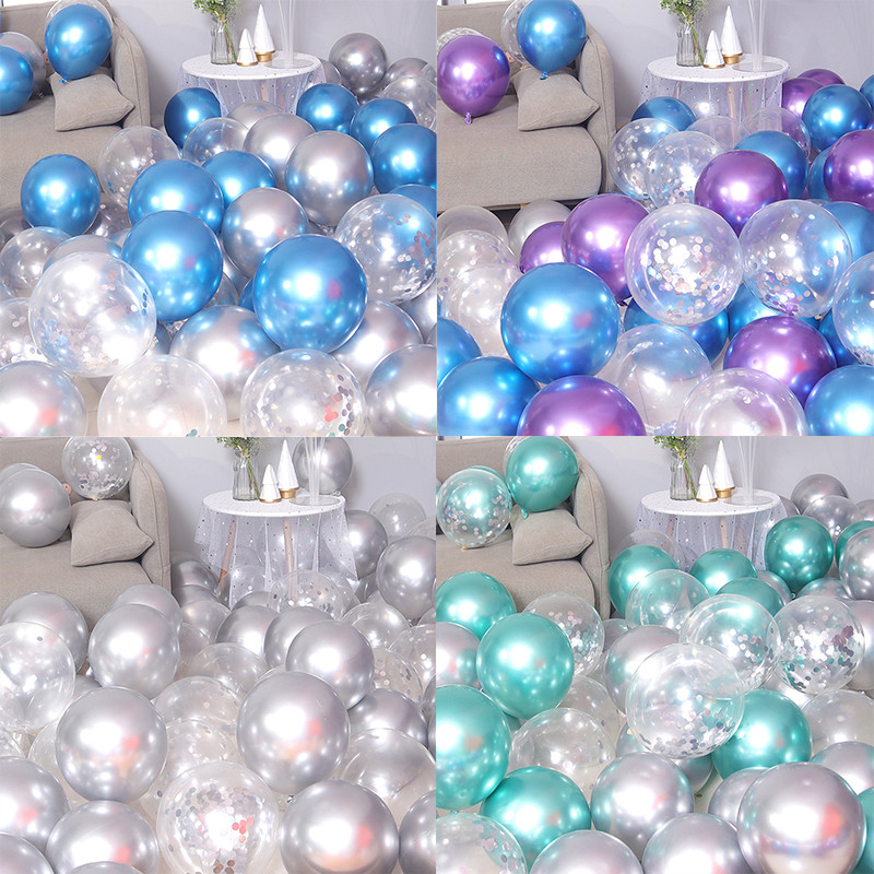 20 bucăți 12 inci baloane din latex din metal cromat, aur roz, argint, confeti, baloane cu heliu, pentru petrecerea de aniversare, pentru decorațiuni de nuntă.