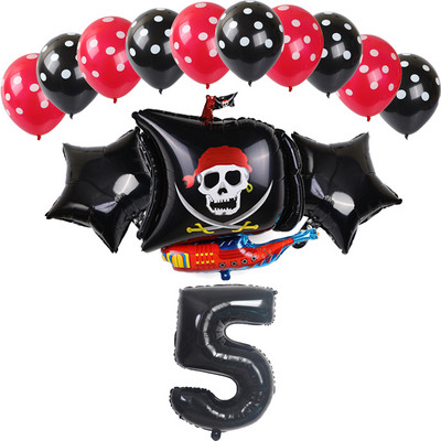 14 bucăți, roșu, negru, navă pirat, balon din folie de aluminiu, cu buline, latex, decorare pentru petrecerea de naștere pentru băiat, balon cu heliu, jucării pentru baby shower