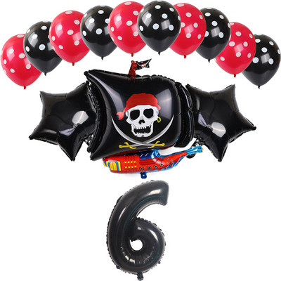 14 bucăți, roșu, negru, navă pirat, balon din folie de aluminiu, cu buline, latex, decorare pentru petrecerea de naștere pentru băiat, balon cu heliu, jucării pentru baby shower