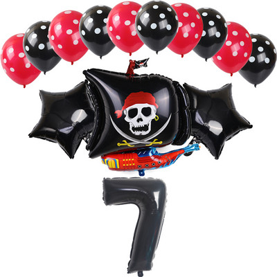 14 bucăți, roșu, negru, navă pirat, balon din folie de aluminiu, cu buline, latex, decorare pentru petrecerea de naștere pentru băiat, balon cu heliu, jucării pentru baby shower