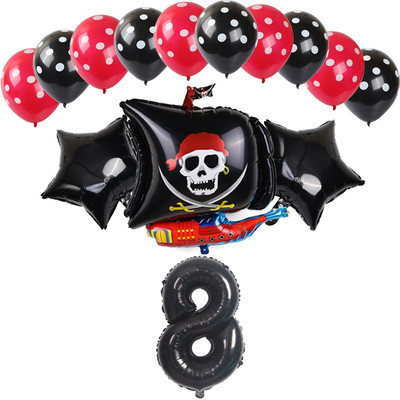 14 bucăți, roșu, negru, navă pirat, balon din folie de aluminiu, cu buline, latex, decorare pentru petrecerea de naștere pentru băiat, balon cu heliu, jucării pentru baby shower