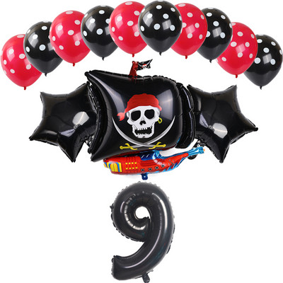 14 bucăți, roșu, negru, navă pirat, balon din folie de aluminiu, cu buline, latex, decorare pentru petrecerea de naștere pentru băiat, balon cu heliu, jucării pentru baby shower