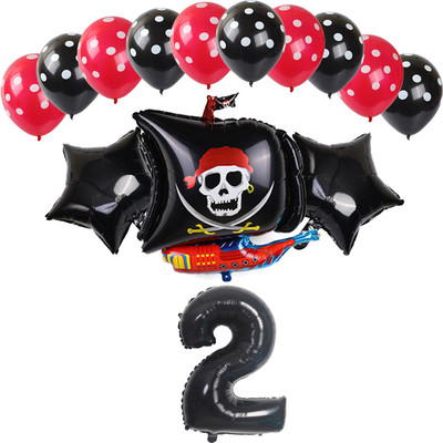 14 bucăți, roșu, negru, navă pirat, balon din folie de aluminiu, cu buline, latex, decorare pentru petrecerea de naștere pentru băiat, balon cu heliu, jucării pentru baby shower
