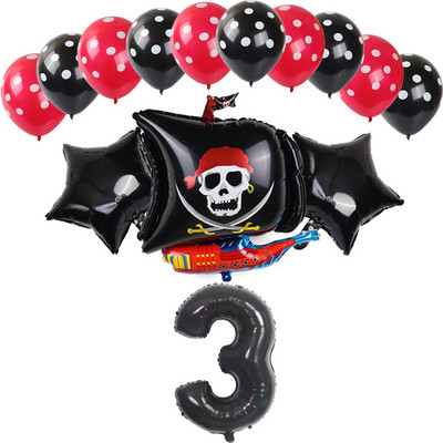 14 bucăți, roșu, negru, navă pirat, balon din folie de aluminiu, cu buline, latex, decorare pentru petrecerea de naștere pentru băiat, balon cu heliu, jucării pentru baby shower