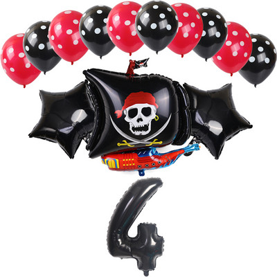 14 bucăți, roșu, negru, navă pirat, balon din folie de aluminiu, cu buline, latex, decorare pentru petrecerea de naștere pentru băiat, balon cu heliu, jucării pentru baby shower