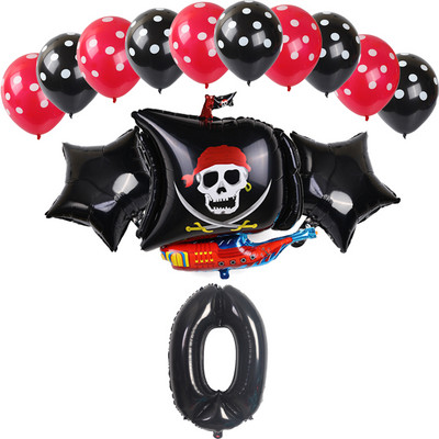 14 bucăți, roșu, negru, navă pirat, balon din folie de aluminiu, cu buline, latex, decorare pentru petrecerea de naștere pentru băiat, balon cu heliu, jucării pentru baby shower