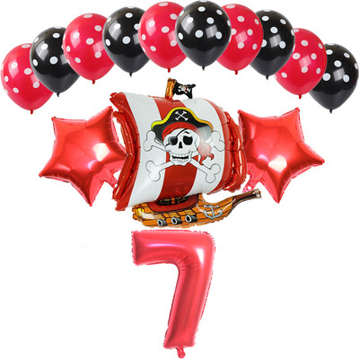 14 bucăți, roșu, negru, navă pirat, balon din folie de aluminiu, cu buline, latex, decorare pentru petrecerea de naștere pentru băiat, balon cu heliu, jucării pentru baby shower