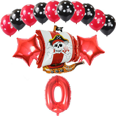 14 bucăți, roșu, negru, navă pirat, balon din folie de aluminiu, cu buline, latex, decorare pentru petrecerea de naștere pentru băiat, balon cu heliu, jucării pentru baby shower