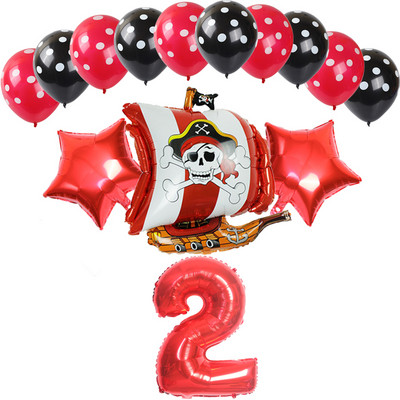 14 bucăți, roșu, negru, navă pirat, balon din folie de aluminiu, cu buline, latex, decorare pentru petrecerea de naștere pentru băiat, balon cu heliu, jucării pentru baby shower