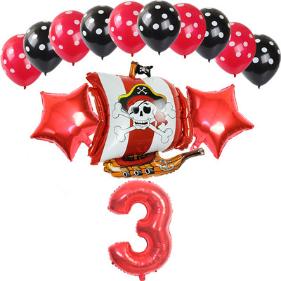 14 bucăți, roșu, negru, navă pirat, balon din folie de aluminiu, cu buline, latex, decorare pentru petrecerea de naștere pentru băiat, balon cu heliu, jucării pentru baby shower