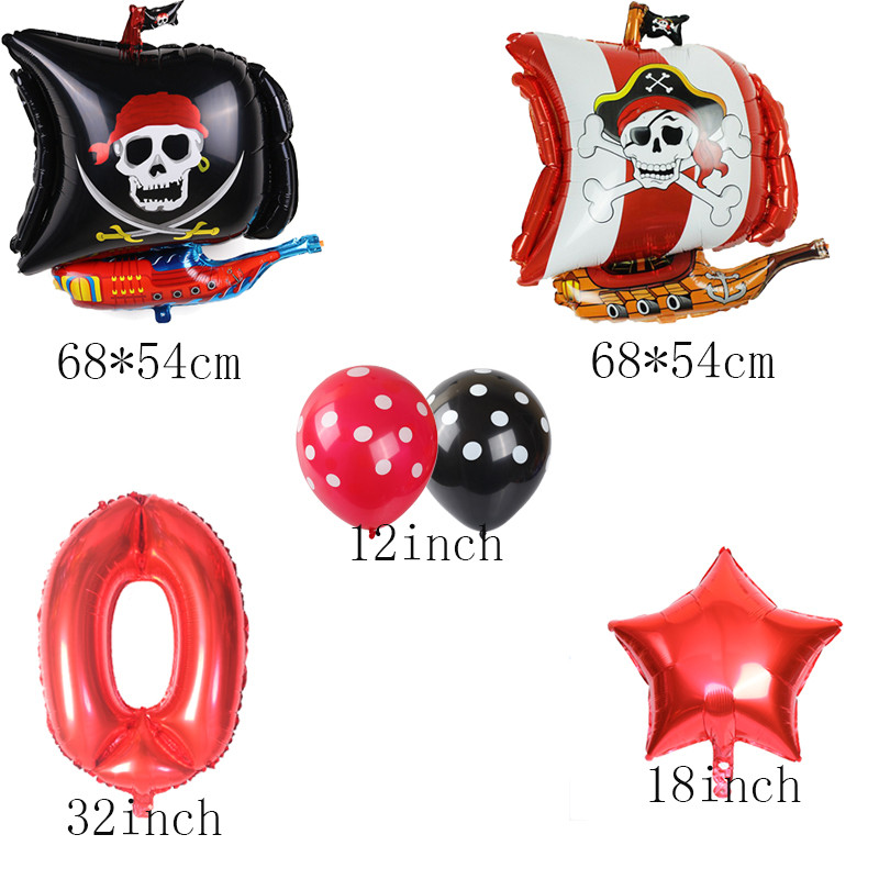 14 bucăți, roșu, negru, navă pirat, balon din folie de aluminiu, cu buline, latex, decorare pentru petrecerea de naștere pentru băiat, balon cu heliu, jucării pentru baby shower