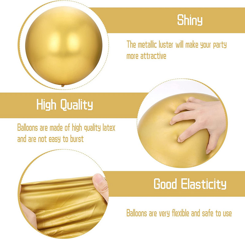 Baloane gigantice din latex din metal cromat de 36 inch, 35 cm, ciucuri de hârtie, decorațiuni pentru nuntă, pentru petrecerea de aniversare, pentru baby shower, jucării pentru copii