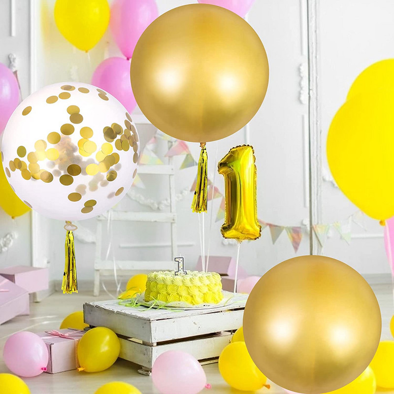 Baloane gigantice din latex din metal cromat de 36 inch, 35 cm, ciucuri de hârtie, decorațiuni pentru nuntă, pentru petrecerea de aniversare, pentru baby shower, jucării pentru copii