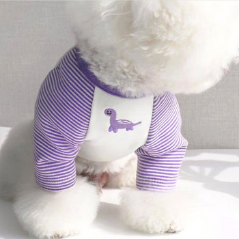 Καλοκαιρινό μπλουζάκι για κατοικίδια Bichon Leggings Teddy Cartoon Ρούχα με δύο πόδια Δείνοσαυρος κεντημένο γιλέκο Ριγέ Ρούχα για σκύλους