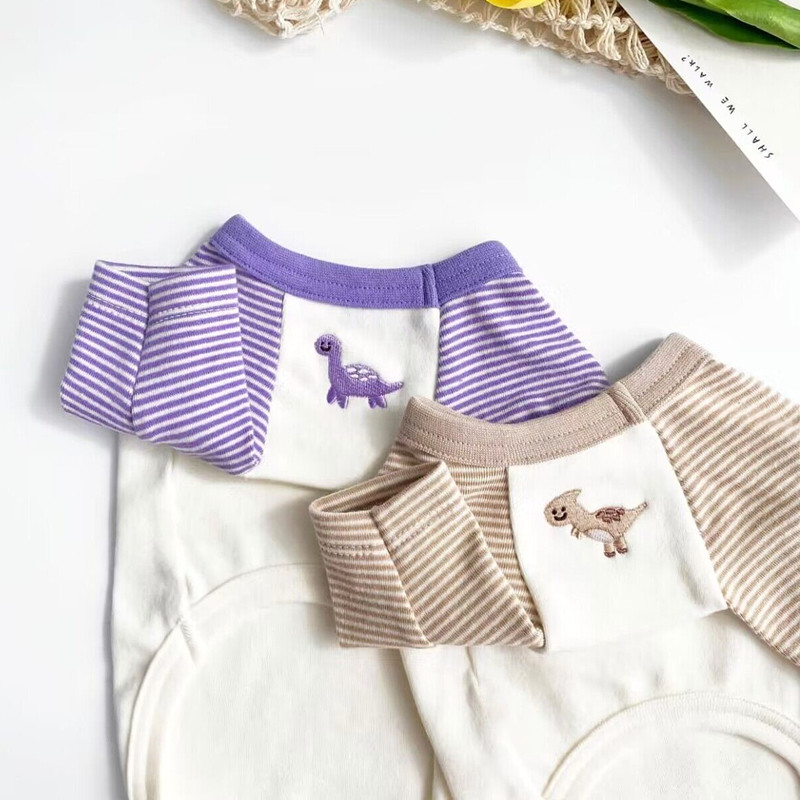 Kisállat nyári póló Bichon Leggings Teddy Rajzfilm Kétlábú ruhák Dinoszaurusz Hímzett Mellény Csíkos Kutya Ruhák