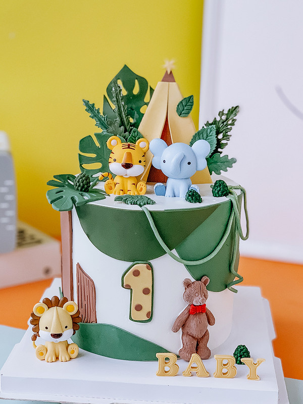 Jaunais dzīvnieks tīģeris lauva zilonis multfilma kūka Topper Forest džungļu safari cupcake dekors 1. dzimšanas dienas ballītei jaukas dāvanas